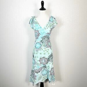 Y2K Vintage Garden Fairy Asymmetrical Dress Blue Brown Print Size Medium